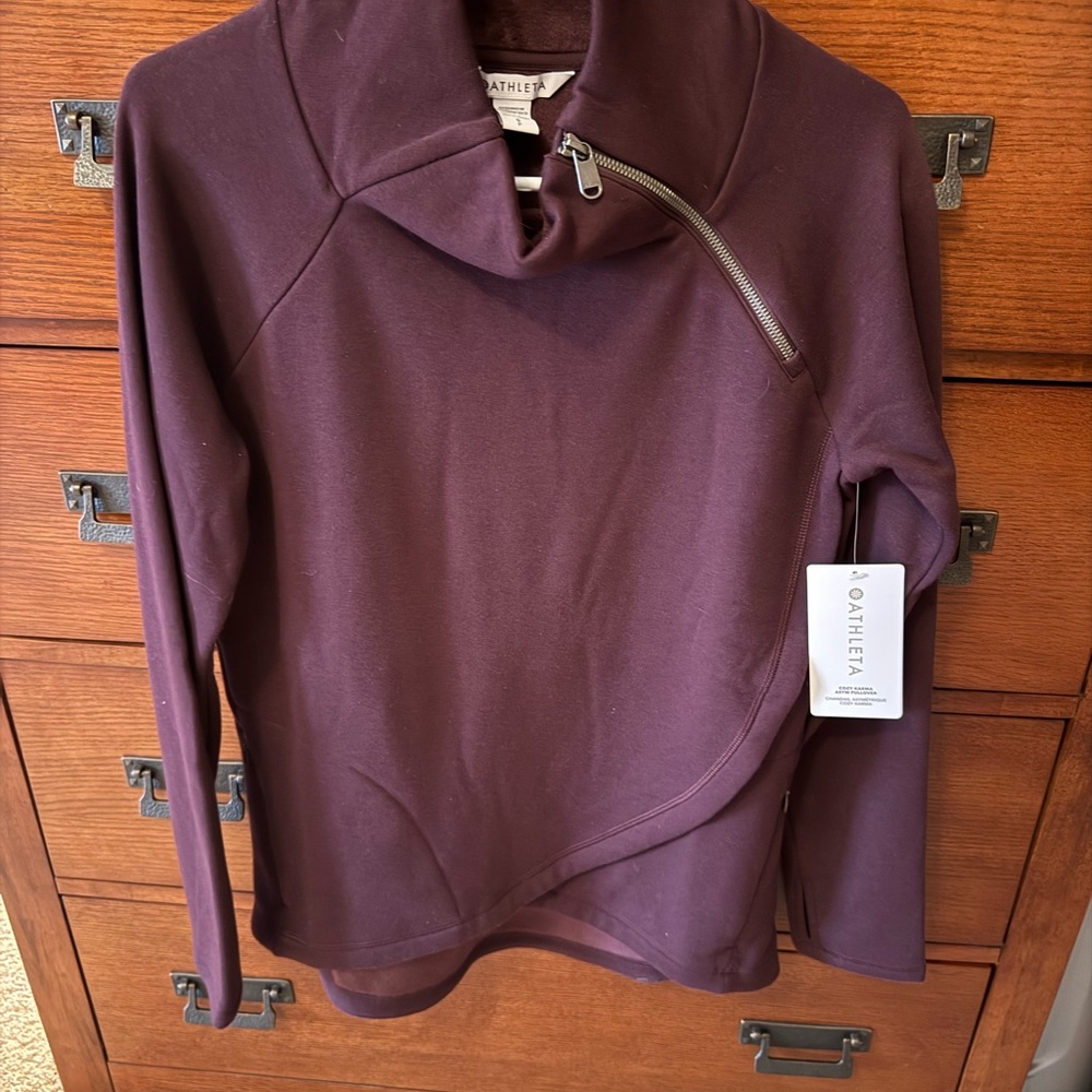 Athleta Plum Asymmetrical Zip Cowl Pullover
